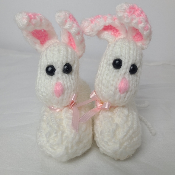 Adorable Bunny Knit Toddler Baby Booties with Grippy Bottoms 5" - Picture 2 of 5